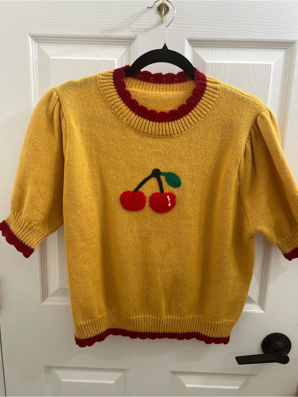 Yellow Cherry Knit Short-Sleeve Sweater Top